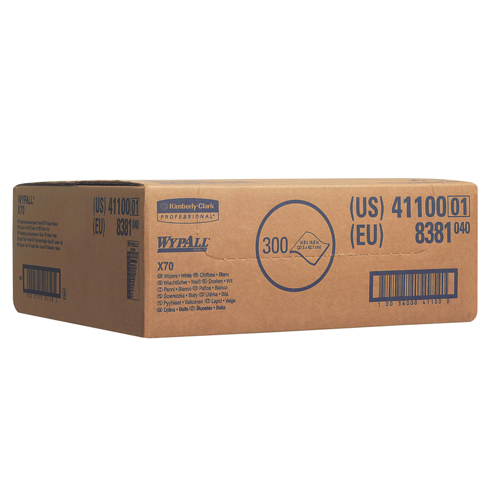 WypAll® X70 Tücher 8381 – 1 Spenderbox (Entnahme rechts) mit 300 weißen, 1-lagigen Tüchern - 8381