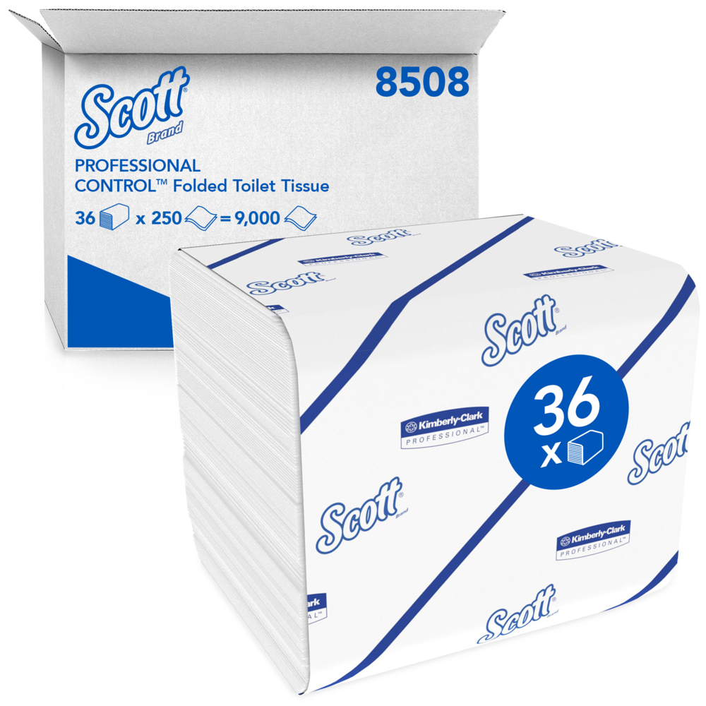 Scott® Control™ Einzelblatt-Toilettenpapier 8508 – 2-lagiges Toilettenpapier – 36 Packungen x 250 Blatt (insges. 9.000)