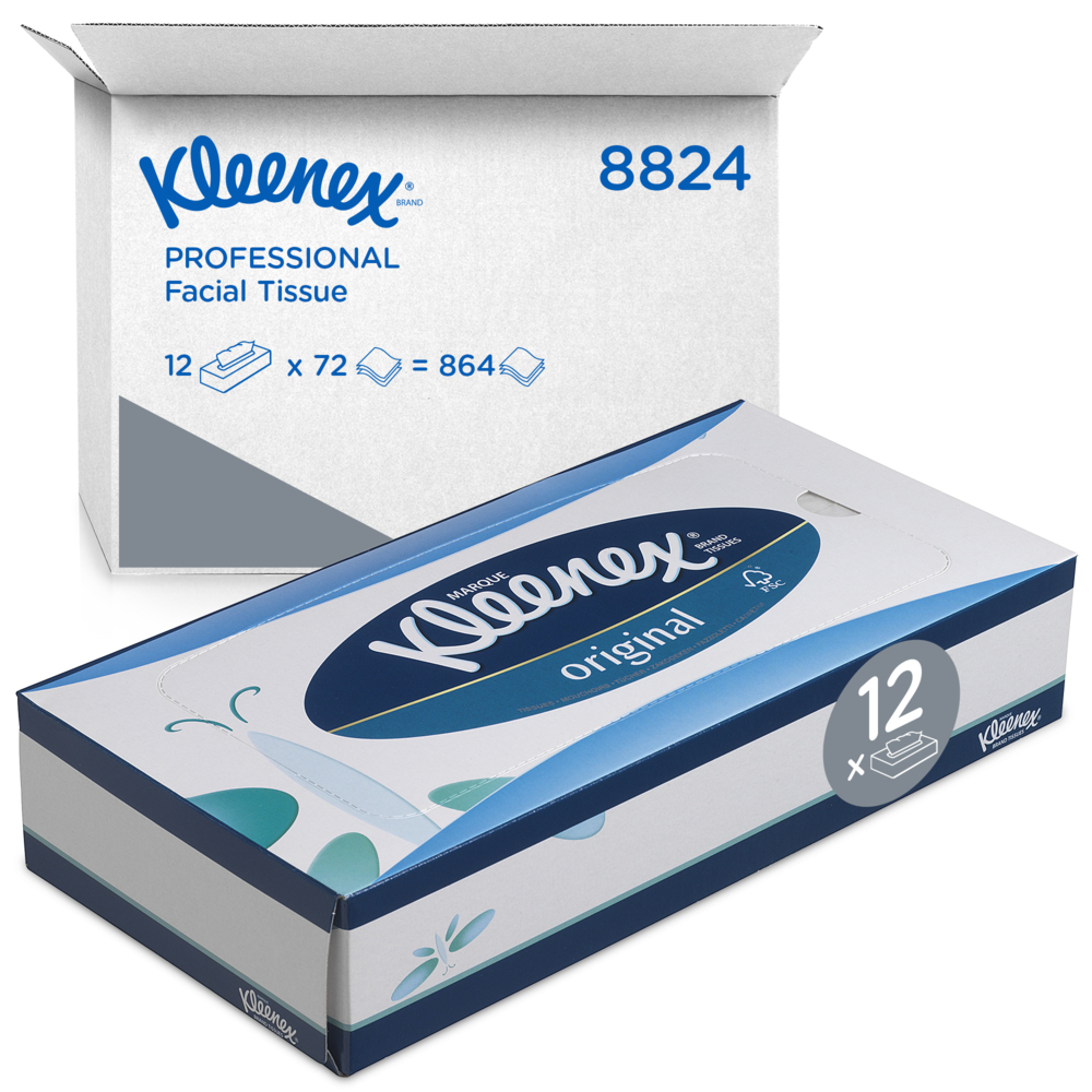 Kleenex® Kosmetiktücher 8824 –  Kleenex Box - 12x72 (864 Papiertaschentücher) Weiß, 3-lagig