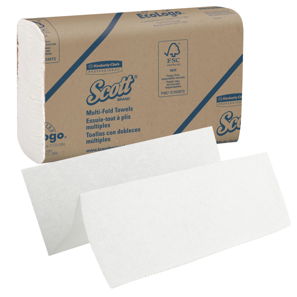 Scott® Multifold Handtücher 1804 – 250 weiße, 1-lagige Tücher pro Packung (Karton enthält 16 Packungen) - 1804