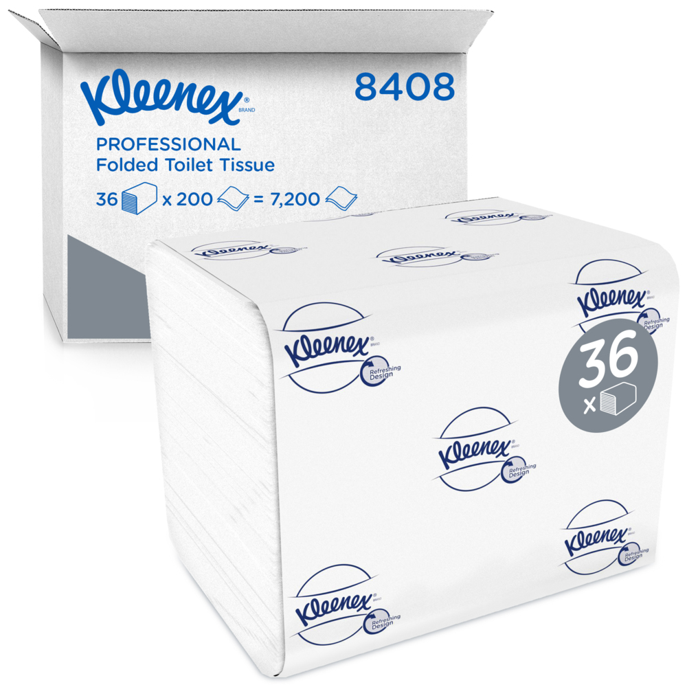 Kleenex® Toilettenpapier Einzelblatt 8408, Wc-papier 36 Packungen x 200 Blatt 2-lagig