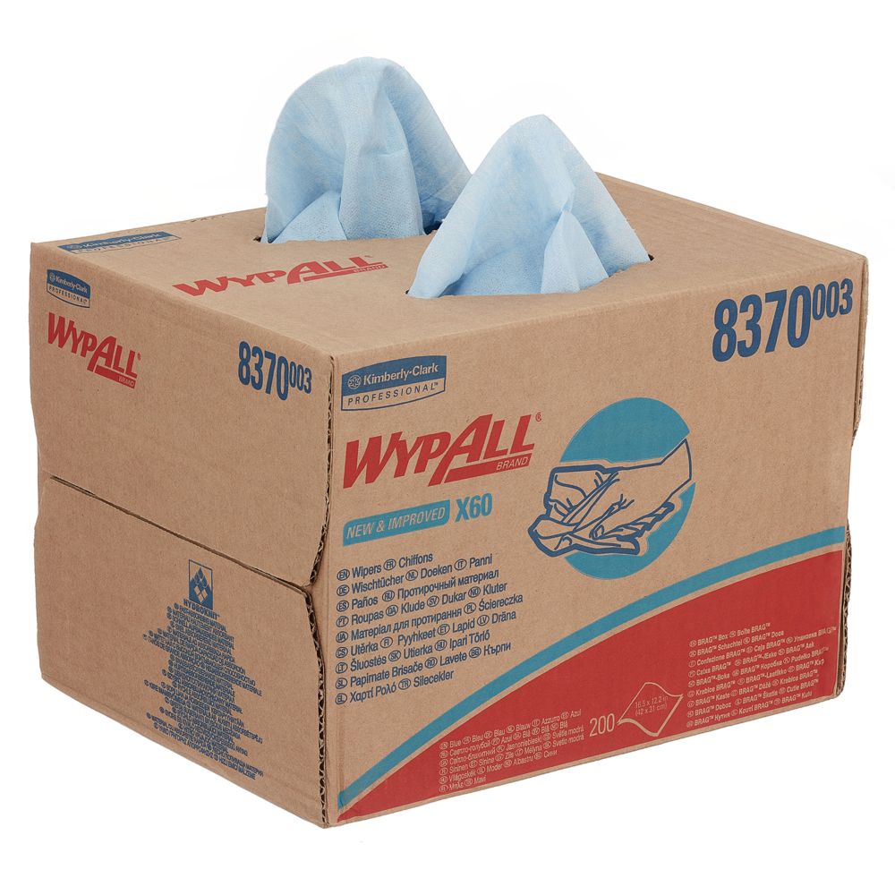 WypAll® X60 Reinigungstücher 8370 – Reinigungstücher Blau – 1 Pop-Up-Box x 200 Wischtücher (insges. 200) - 8370