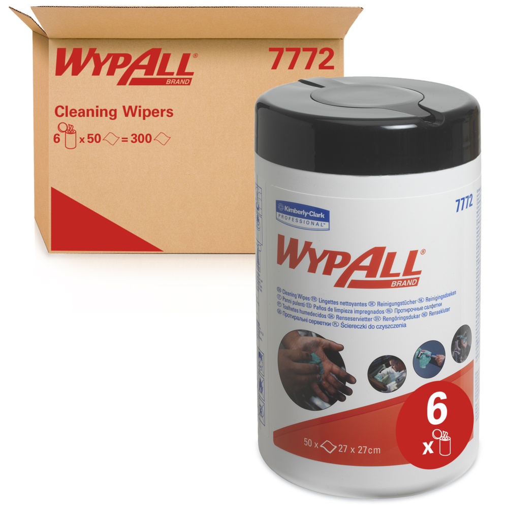 WypAll® Reinigungstücher-Nachfüllpackung 7772 – Industriereinigungstücher – 6 Spenderbehälter x 50 grüne Reinigungstücher (insges. 300 Reinigungstücher) - 7772