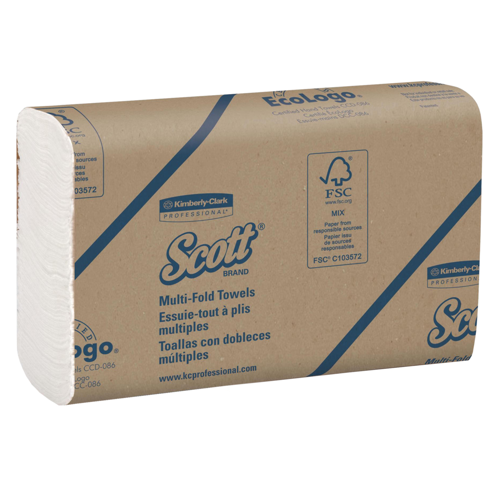 Scott® Multifold Handtücher 1804 – 250 weiße, 1-lagige Tücher pro Packung (Karton enthält 16 Packungen) - 1804