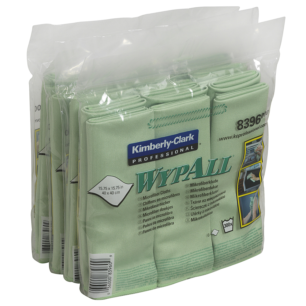 WypAll® Mikrofasertücher 8396 - 6 grüne, 40 x 40 cm große Tücher pro Päckchen (Karton enthält 4 Päckchen) - 8396