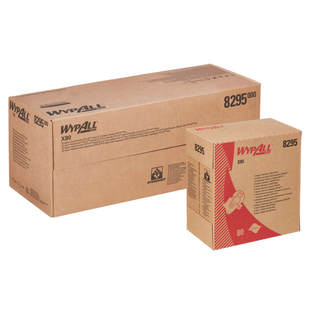 WypAll® X80 Tücher 8295 – 5 Zupfboxen mit je 80 blauen, 1-lagigen Tüchern - 8295