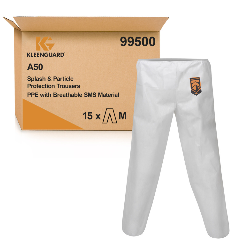 KleenGuard® A50 atmungsaktive, spritzdichte und partikeldichte Hosen 99500 – weiß, M, 1x15 (insgesamt 15 Stück) - 99500