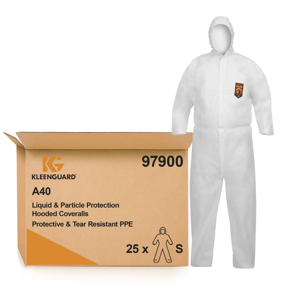 KleenGuard® A40 flüssigkeitsdichter und partikeldichter Schutzanzug mit Haube 97900 – weiß, S, 1x25 (insgesamt 25 Stück) - 97900