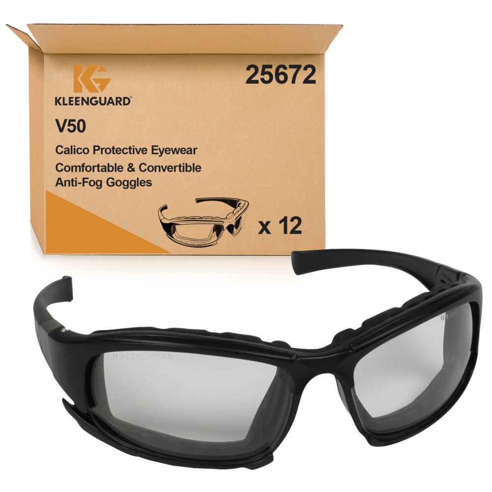 KleenGuard® V50 Calico Schutzbrillen mit Antibeschlag-Beschichtung, 25672 – 12 Universalbrillen mit klaren Sichtscheiben pro Packung