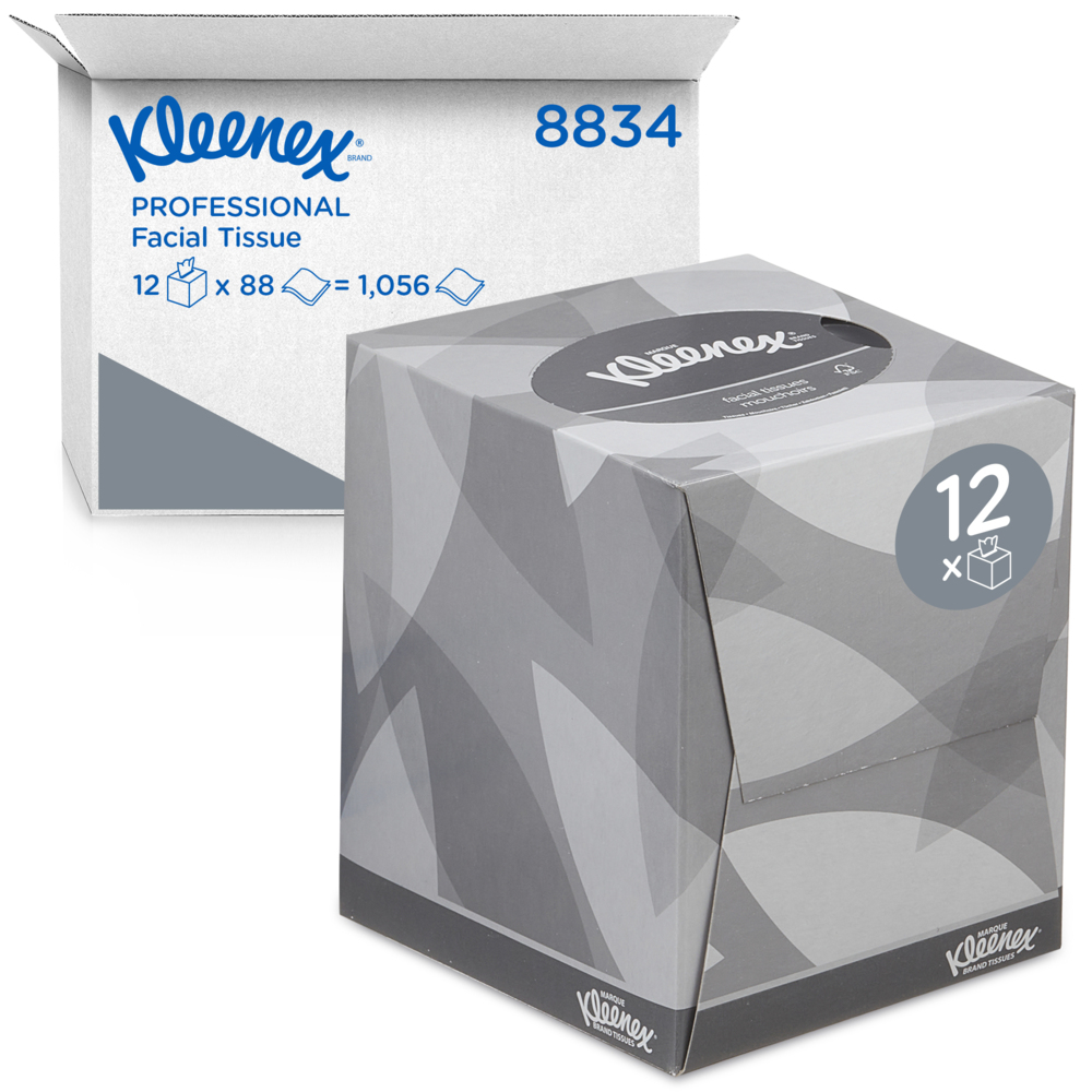 Kleenex® Kosmetiktücher - 8834 - Kleenex®Box - 12x88 (1,056 Papiertaschentücher), weiß 2-lagig - 8834