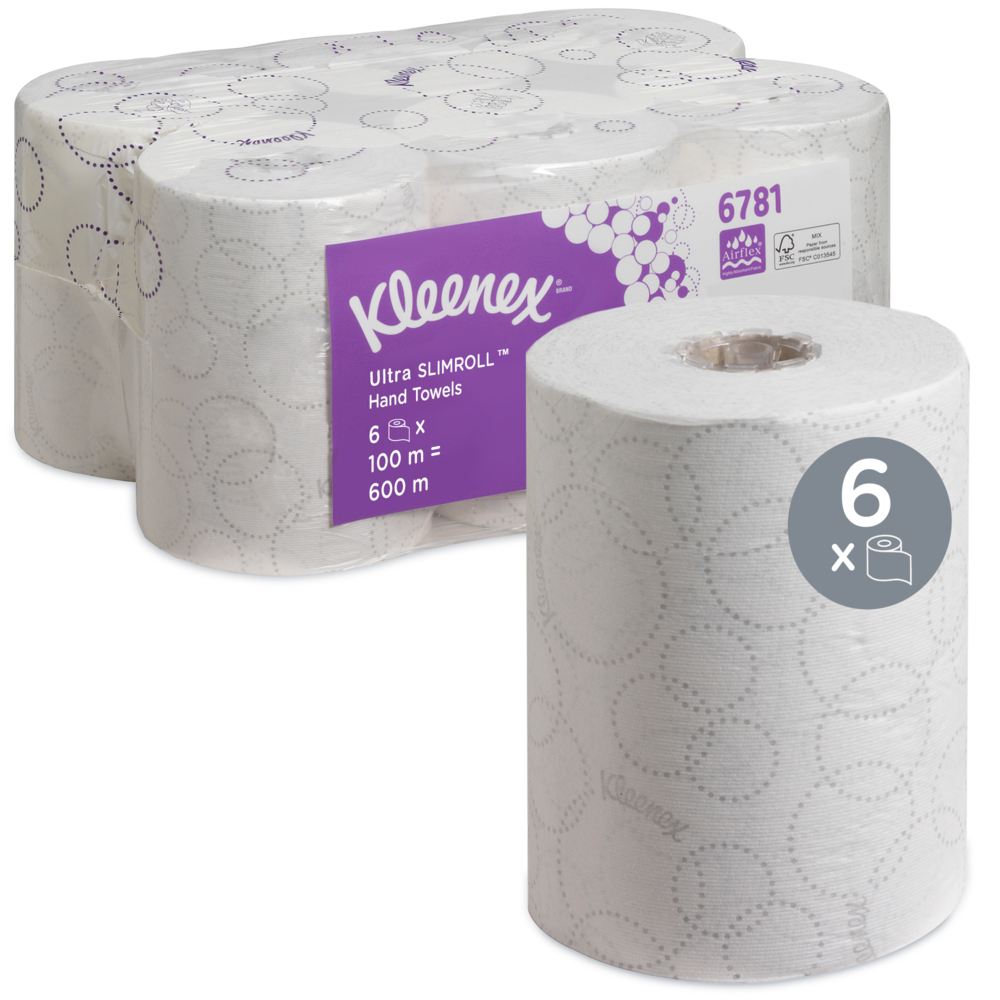 Kleenex® Ultra™ Slimroll™ Papierhandtücher in Rollen 6781 – 2-lagige Papierhandtücher Rollen – 6 x 100 m weiße Papierhandtücher in Rollen - 6781