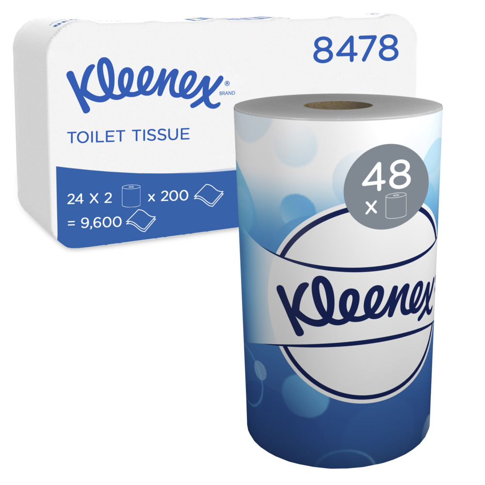 Kleenex® Standardrolle 8478 – 2-lagiges Toilettenpapier – 48 Rollen x 200 Blatt, weiß (insges. 9.600 Blatt) - 8478