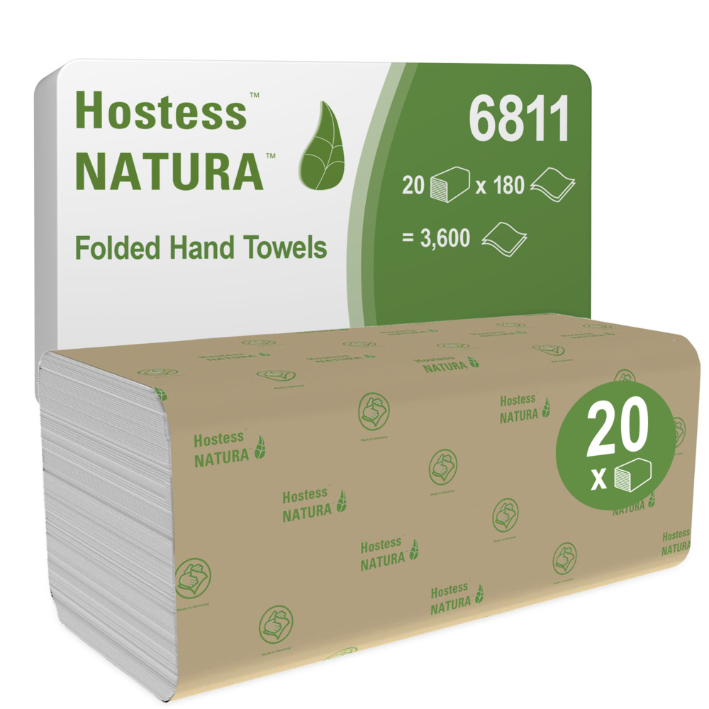 Hostess™ NATURA™ Falthandtücher 6811 – 20 Packungen mit je 180 weißen, 2-lagigen Tüchern - 6811