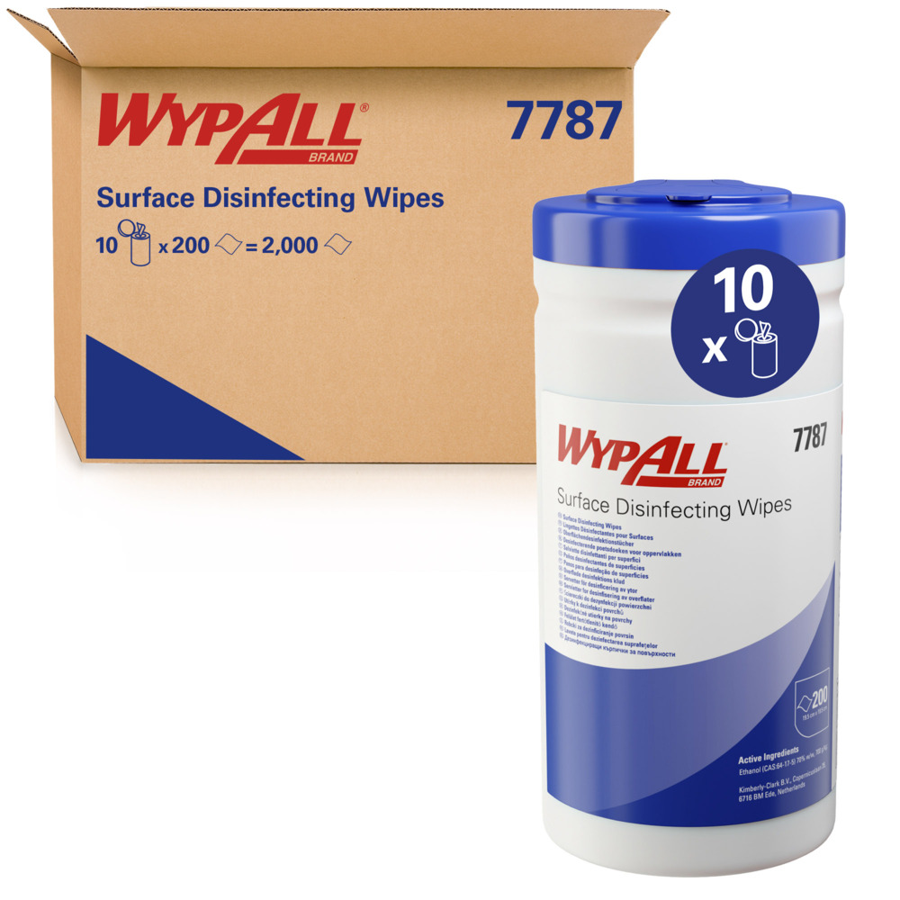 WypAll® Flächendesinfektionstücher 7787 – vorgetränkte antibakterielle Tücher – 10 Spendereimer x 200 Desinfektionstücher (insgesamt 2.000) - 7787