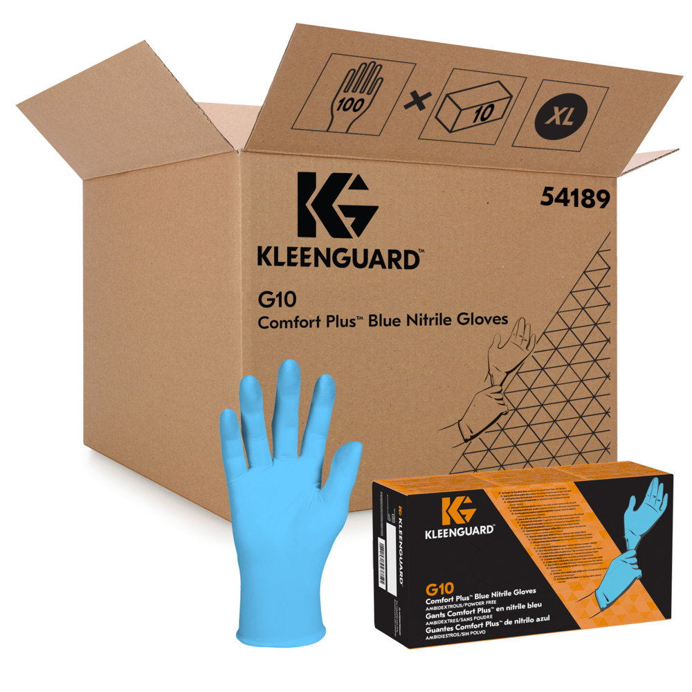 KleenGuard® G10 Comfort Plus™ Blaue Nitrilhandschuhe 54189 – Einweghandschuhe – 10 Boxen x 100 Blau, XL, PSA-Handschuhe (1.000 gesamt) - 54189