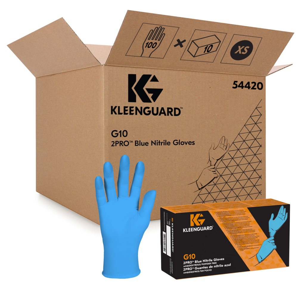 KleenGuard® G10 2PRO™ Blaue Nitrilhandschuhe 54420 – Starke Einweghandschuhe – 10 Boxen x 100 Blau, XS, PSA-Handschuhe (1.000 gesamt) - 54420