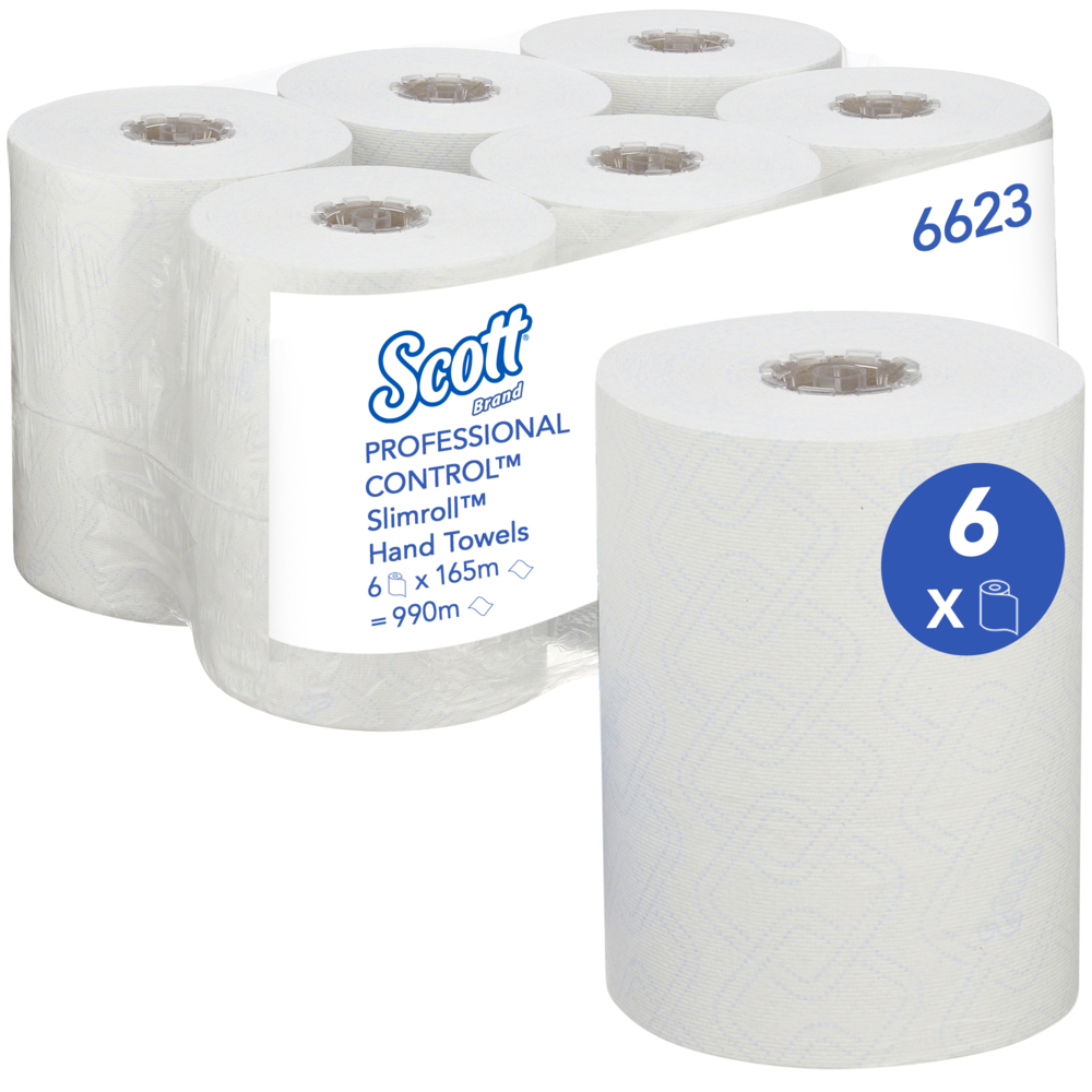 Scott® Control™ Slimroll™ Rollenhandtücher 6623 – 6 x 165m lange, weiße, 1-lagige Rollen - 6623