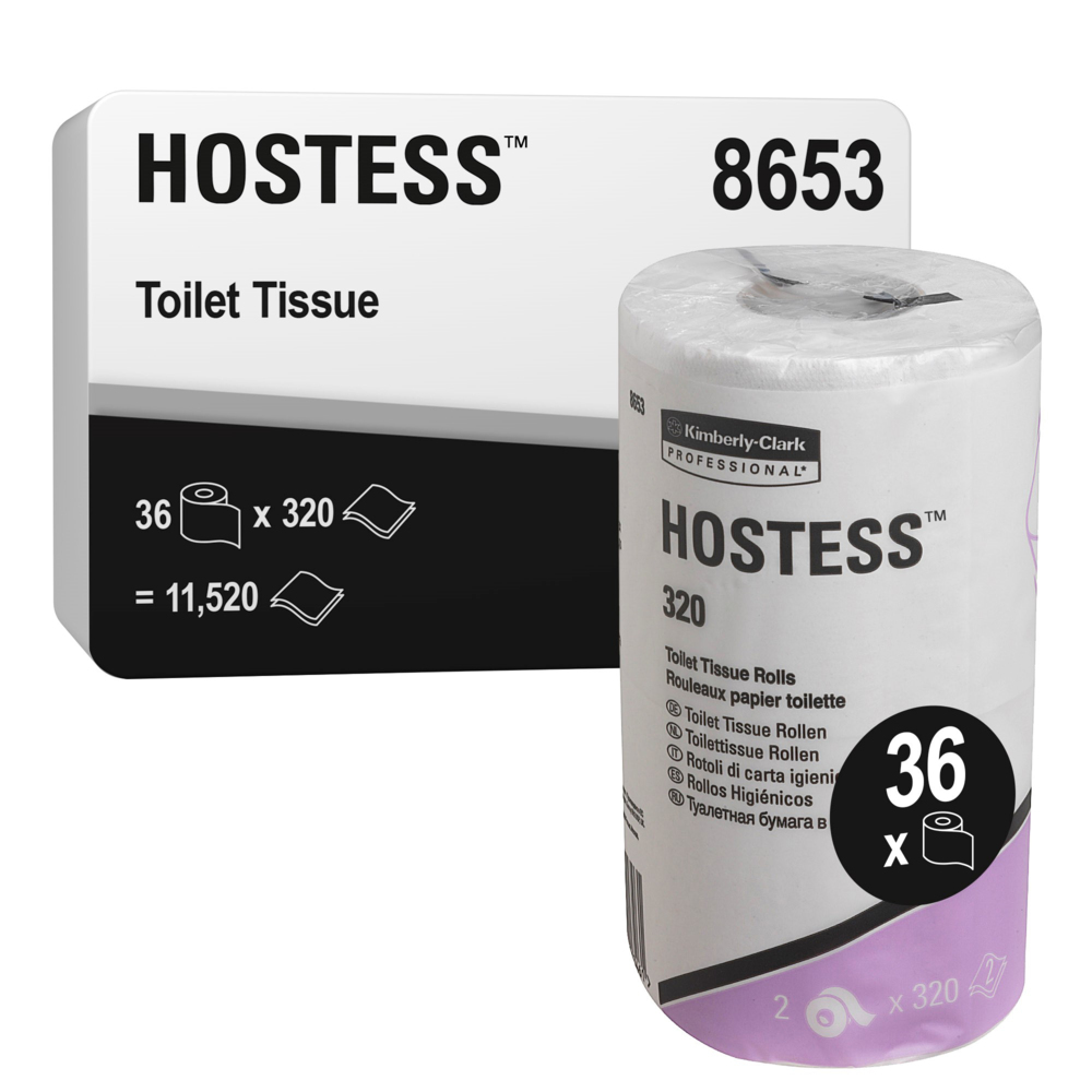 Hostess™ 320 Toilettenpapierrollen 8653 – weiß, 2-lagig, 36 x 320 (11.520 Blatt) - 8653