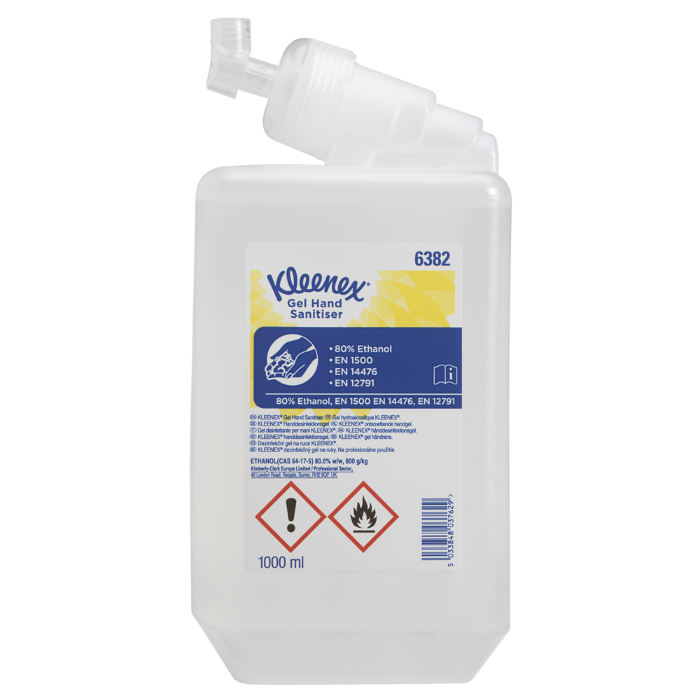 Kleenex® Handdesinfektionsgel auf Alkoholbasis 6382 – 6 x 1 Liter Handdesinfektionsgel, Nachfüllpackung (6 Liter gesamt) - 6382