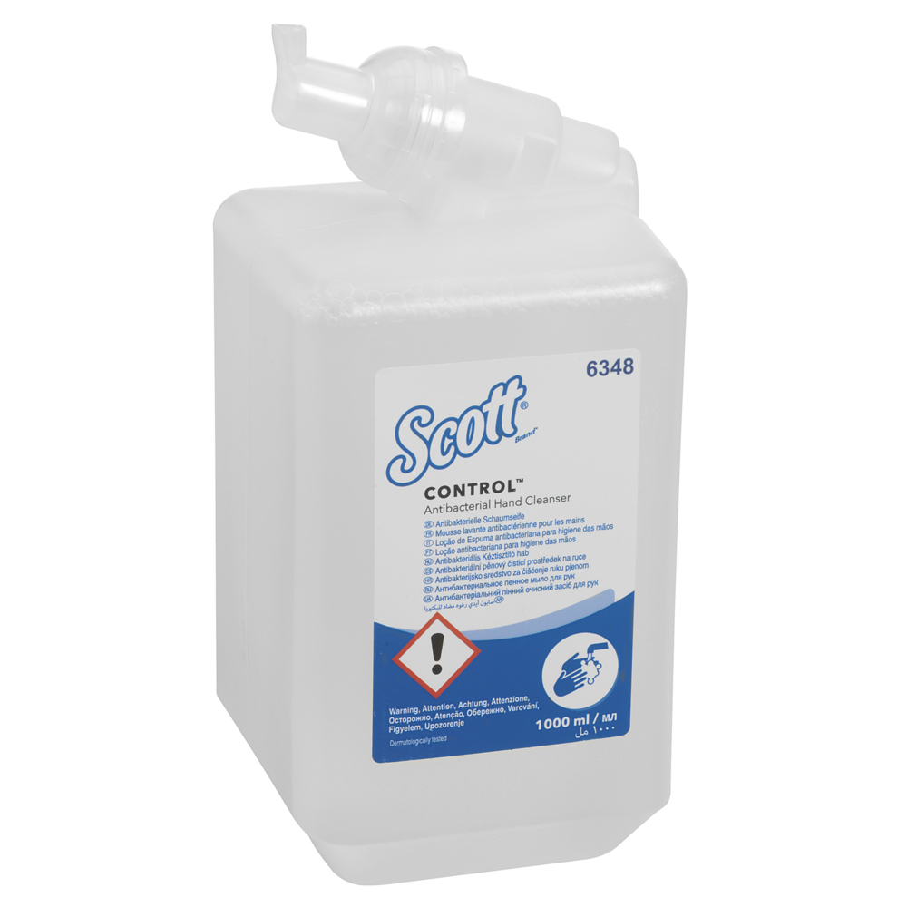 Scott® Control™ antibakterielle Schaum-Seife für häufige Verwendung 6348 – unparfümierte Handseife – 6 x 1 Liter, Kassetten farbloser Handreiniger (insges. 6 l) - 6348