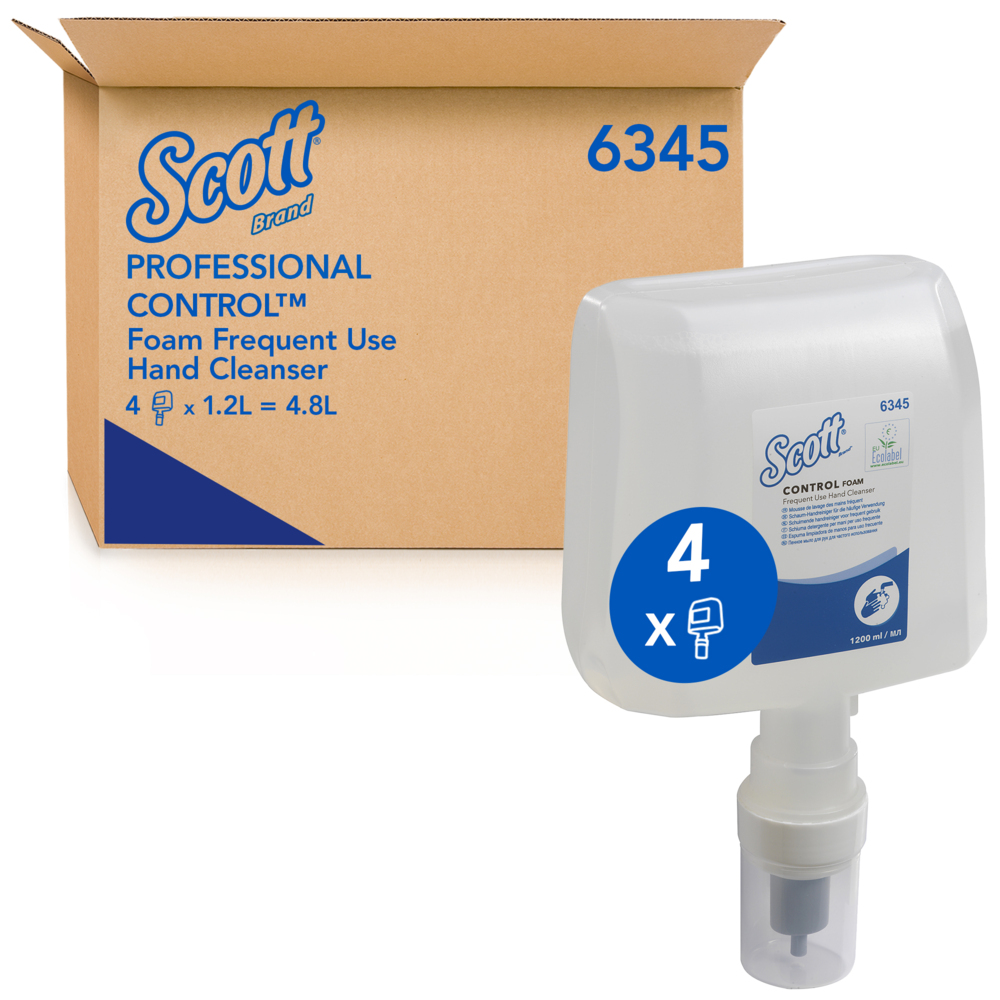 Scott® Control™ Schaum-Seife 6345 Handreiniger für die häufige Verwendung - transparent, 4 x 1,2 L (4,8 L gesamt) - 6345