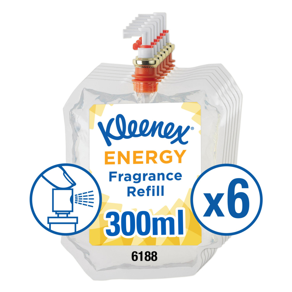 Kleenex® Duft -Lufterfrischer Energy – Nachfüllpackung 6188, transparent, 6 x 300 ml (1.800 ml gesamt) - 6188